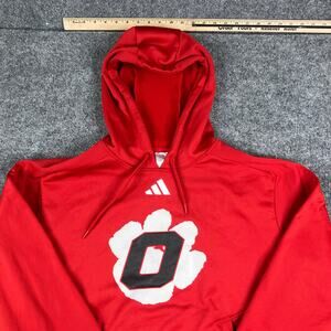 Adidas Hoodie Mens Size L Red Paw Logo Pullover Fleece Long Sleeve Athletic